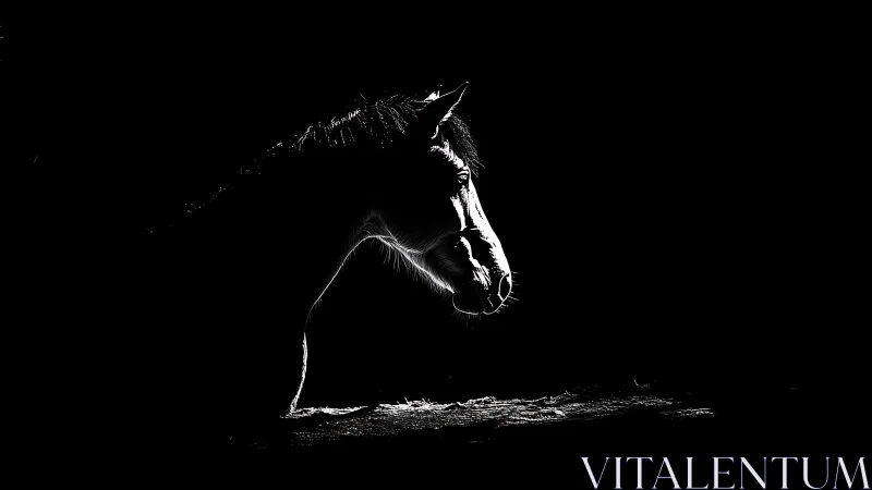 Horse head isolated in high contrast low key lighting