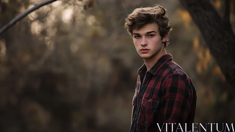 Shallow-depth forest portrait with autumnal tonal compression.