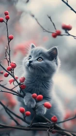 Feline Subject Engaged with Rowan Berry Clusters.
