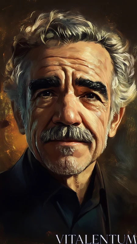 Textured digital portrait of elderly man with dramatic rim lighting