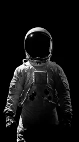 Astronaut in full spacesuit stands isolated against darkness