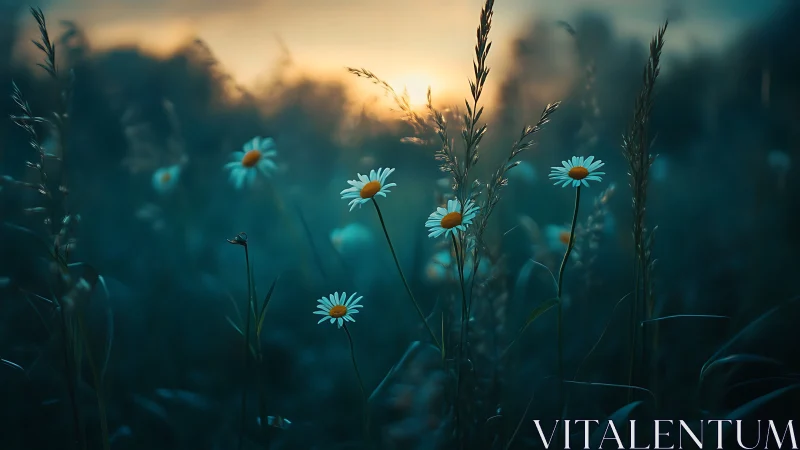 Daisies at Dusk: Botanical Study in Golden Hour Light.