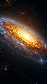 Spiral galaxy glows with dense golden core and blue arms
