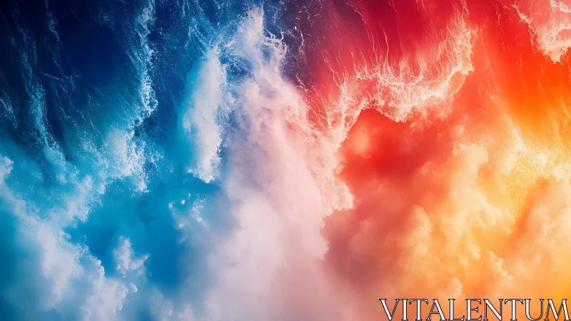 Storm of color where cool ocean blues meet warm firelight.