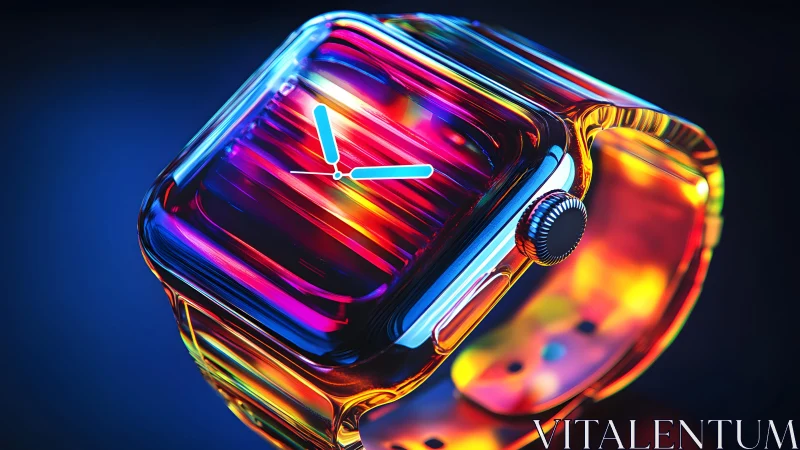 Futuristic Smartwatch in Vibrant Neon Glass Style, Digital Art.