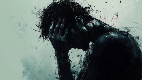 Ink-drenched silhouette folds inward beneath splattered sky