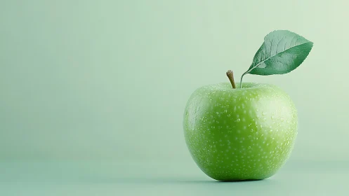 Green apple stands proudly in a misty mint studio calm