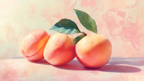 Triadic peach still life under diffused pastel illumination.