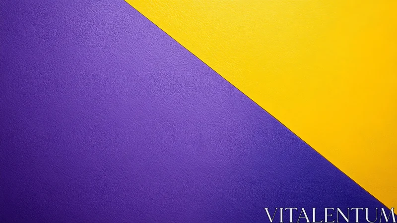 Bold diagonal split of purple and yellow textured color fields.