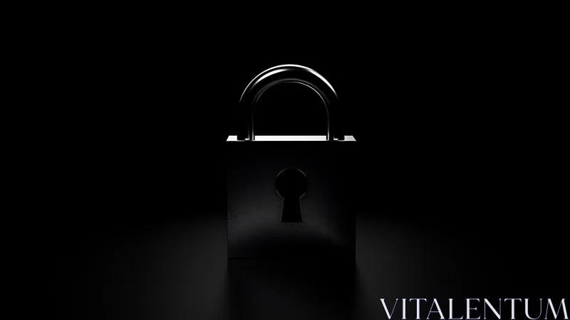 Glossy metal padlock centered in dark minimal scene.