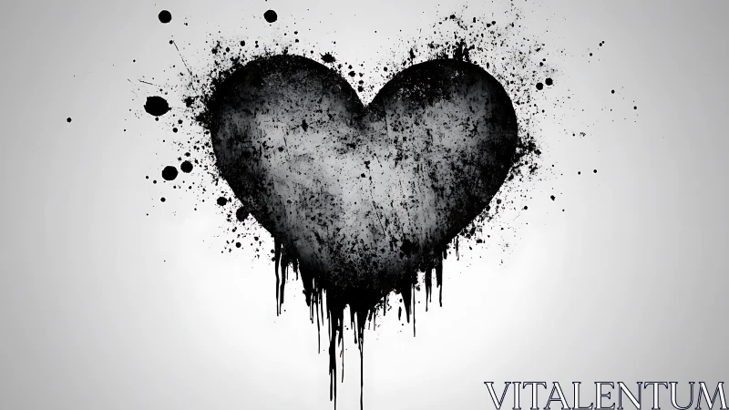 Shattered Noir Heart: Ink Explosion in Monochrome.