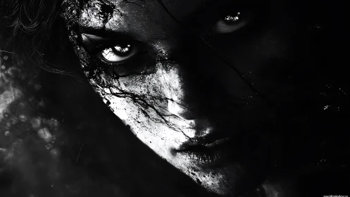 Shadow-scarred gaze carves light from the swallowing dark