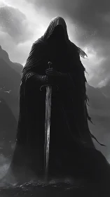 Shrouded warlord stills the storm with a graveyard blade