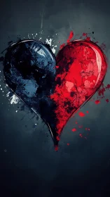 Bisected Heart Form with Chromatic Split and Ink Dispersion