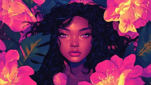 Dreamy floral portrait wrapped in glowing tropical color.