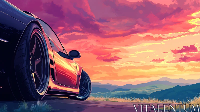 Sunset roads and a quietly waiting sports car dreamscape.