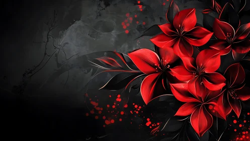 Vibrant Red Flowers Against Dark Textured Backdrop.