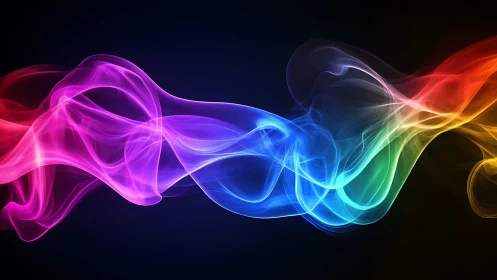 Colored luminous waveforms intersect on a dark background