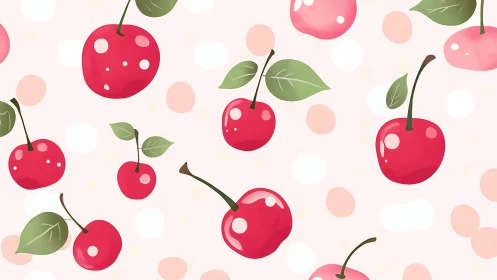 Digital illustration shows repeating cherries on dotted ground