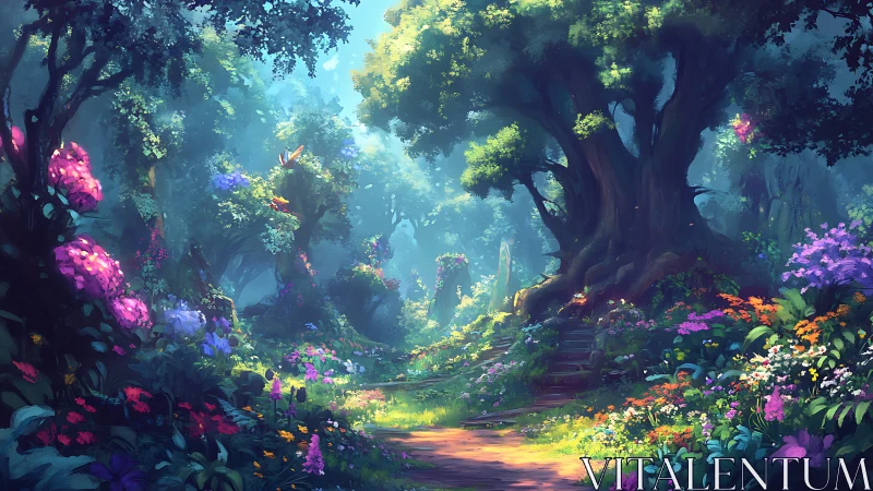 Luminescent Forest Sanctuary Where Twilight Blooms Dance