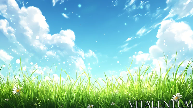 Sunny meadow daydream under bright blue summer skies.