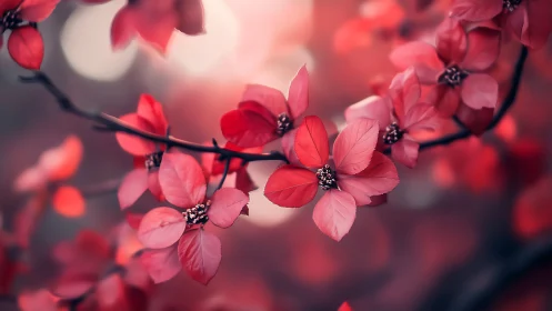 Red flowering branch with selective focus depth of field rendering