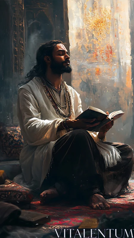 Quiet sunlit moment with a meditative reader at peace.