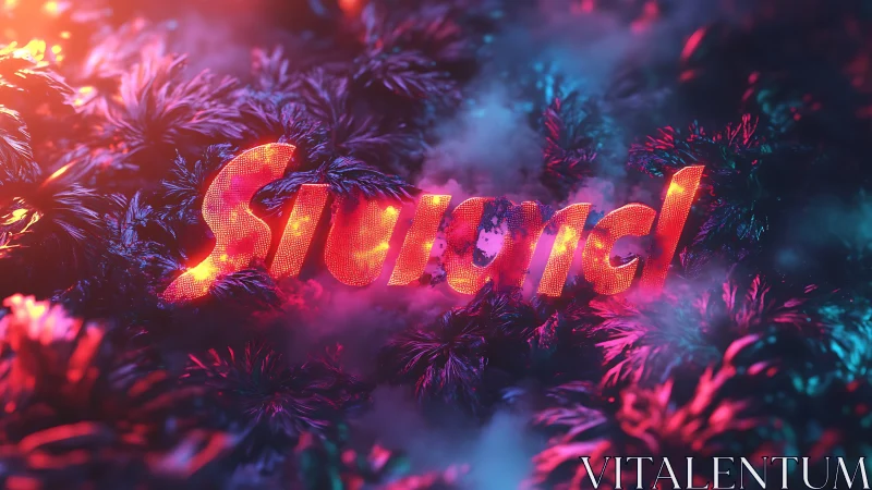 Neon Strong Text with Glowing Particles and Fog.