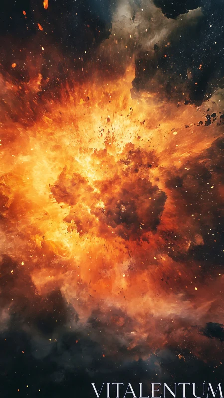 Cosmic explosion with debris and radiant light energy.