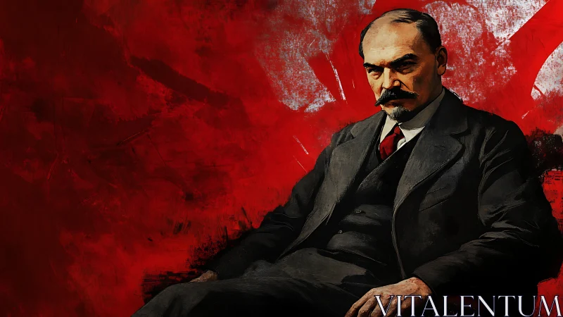 Digital painting portrait with expressionist red field backdrop.