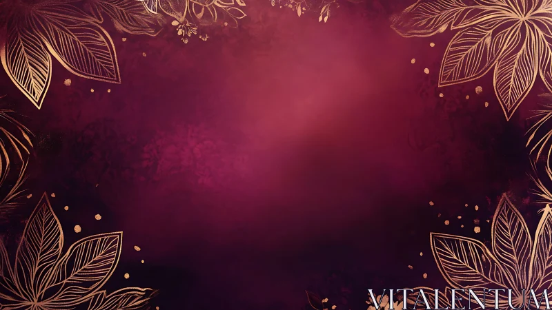 Gold line floral border frames textured magenta background