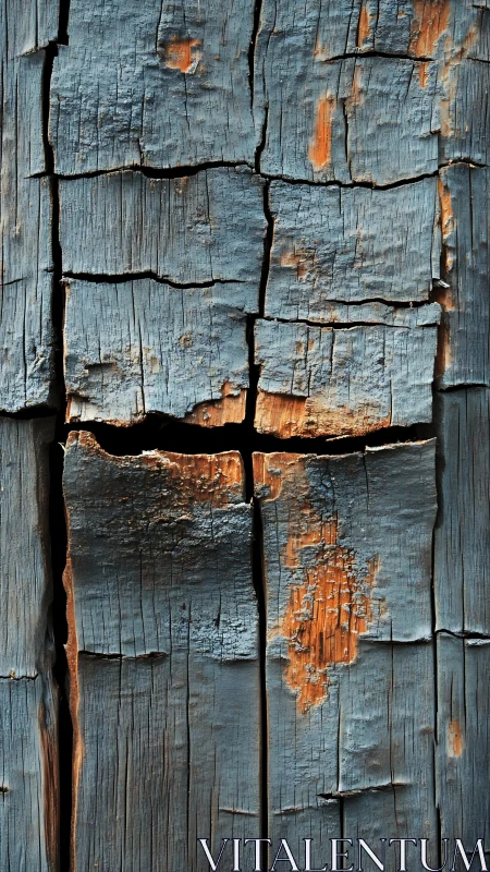 Weathered blue wood with warm rustic cracks and charm.