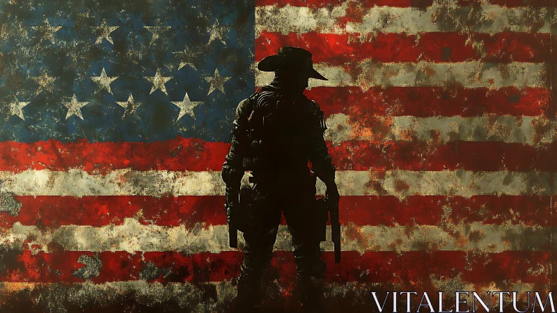 Silhouette gunslinger cuts a bold shadow across worn stripes