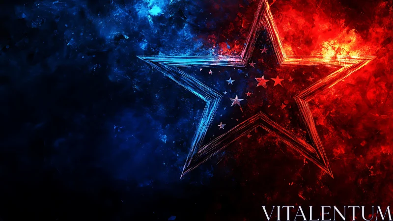 Bicolor luminous star splits red flame and blue nebula field