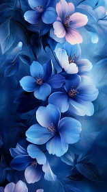 Blue Floral Composition with Layered Petals and Gradient Rendering.