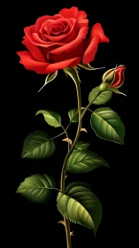 Illuminated Crimson Rose: Volumetric Digital Botanical Study.