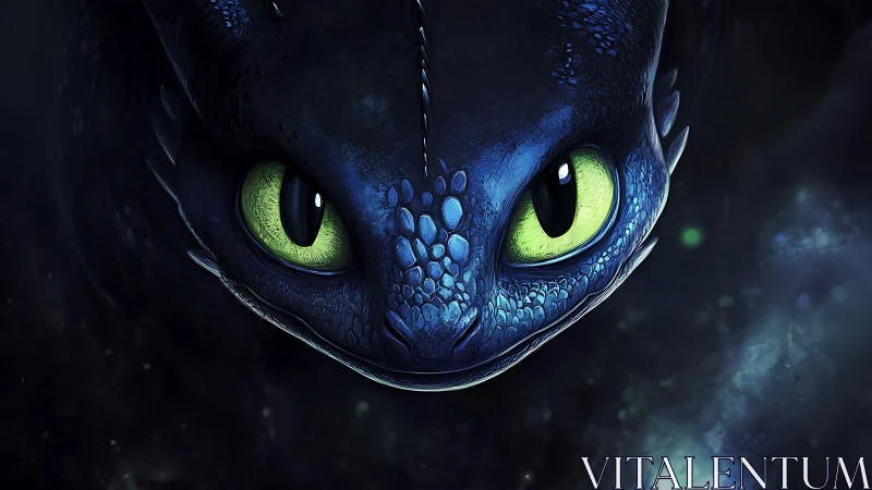 Night dragon’s glowing gaze fills the cosmic darkness.