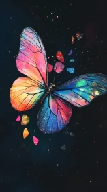 Prismatic butterfly quietly explodes into drifting cosmic shards