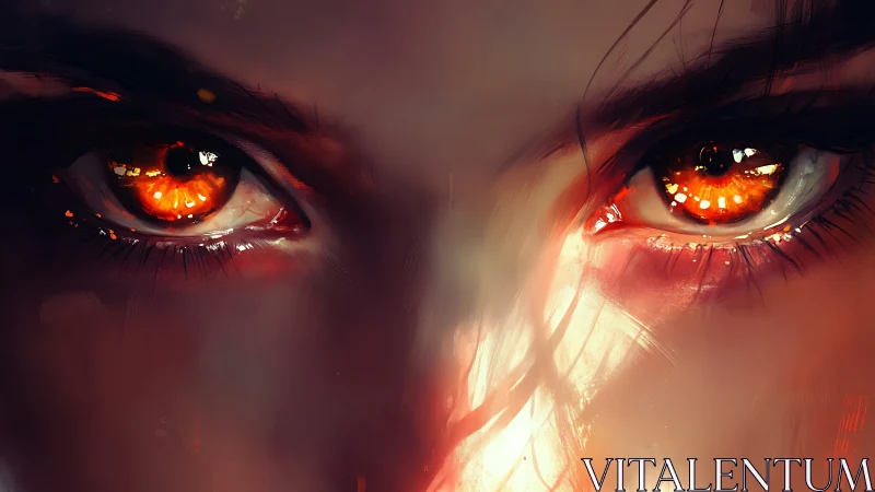 Inferno gaze ignites the dusk within molten ember eyes.