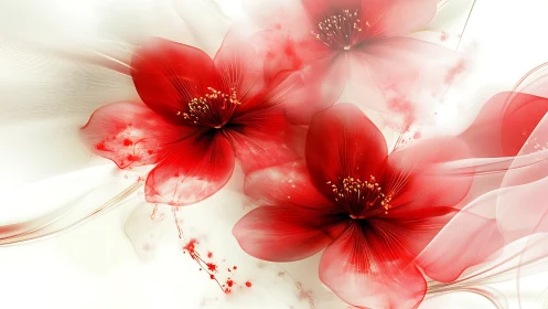 Red Botanical Abstraction: Layered Floral Composition Through Digital Rendering.