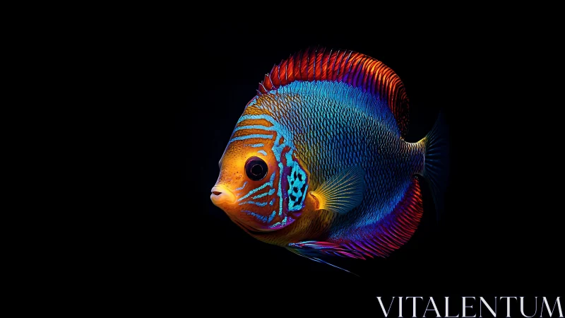 Vibrant tropical fish glows elegantly against deep black