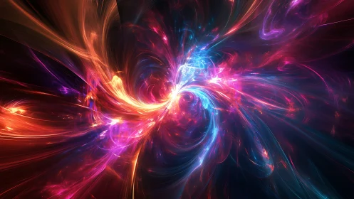 Vibrant cosmic energy vortex in swirling neon light field.
