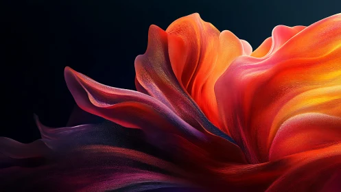 Luminescent crimson petals in flowing digital bloom.