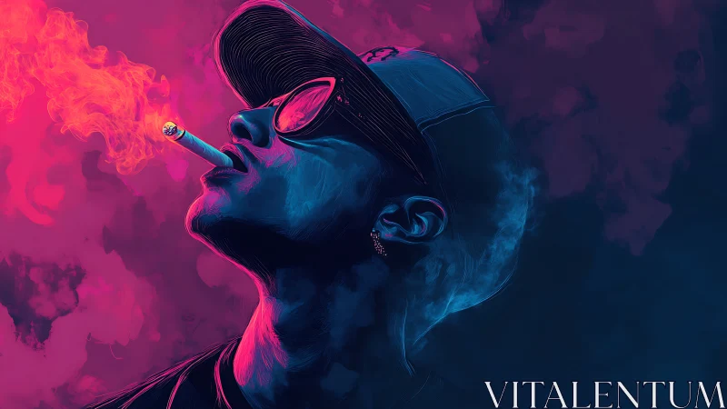 Neon smoke curls upward while a lone dreamer glows electric