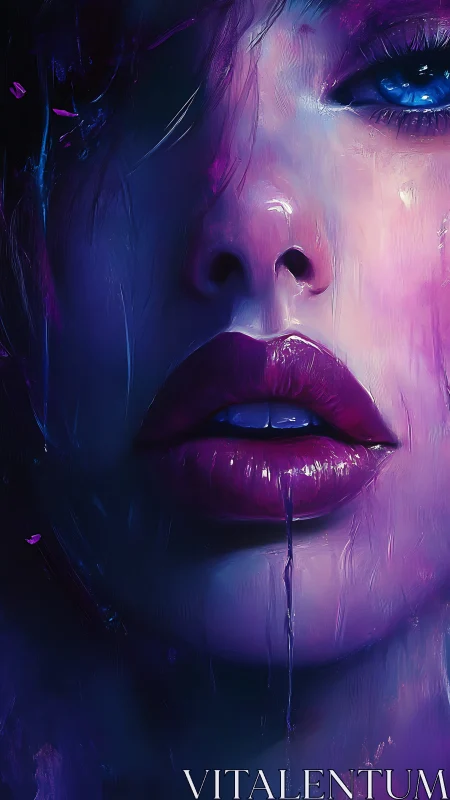 Moody close-up reveals luminous lips and a haunted gaze