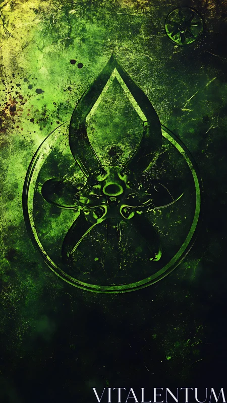 Toxic biohazard emblem on grungy green background design