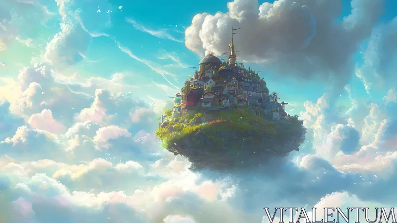Floating Castle Sky. Epic Fantasy Architecture Cloud.