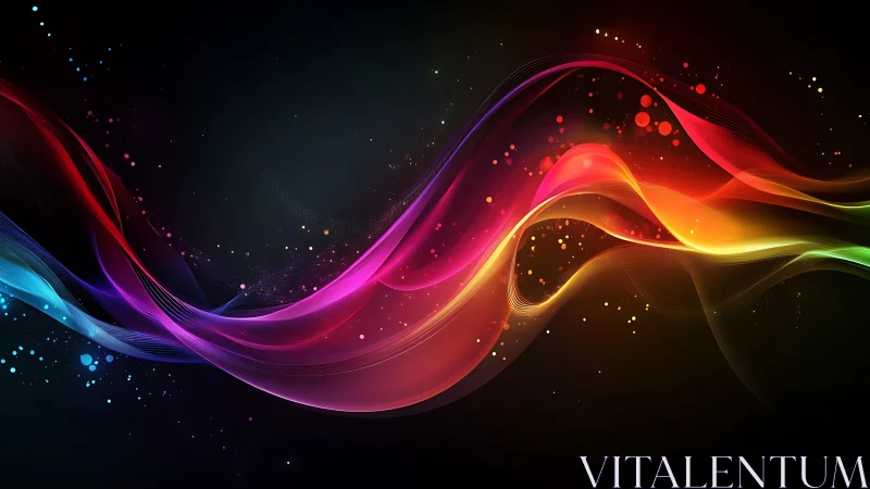 Radiant color waves flow across a luminous dark void.