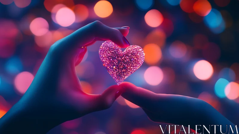 Luminous Heart Suspended Between Silhouetted Hands