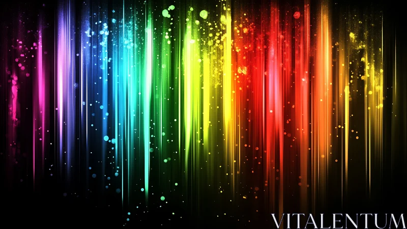 Neon rainbows falling through a night of glowing sparks.